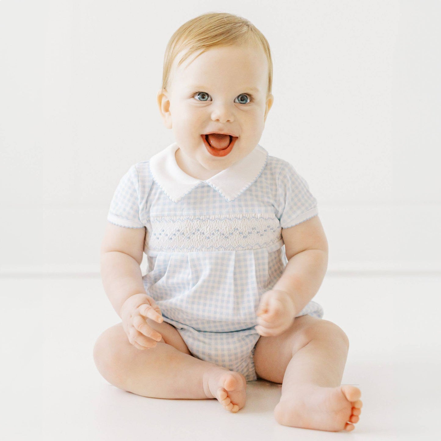 Mini Checks Smocked Collared S/S Bubble