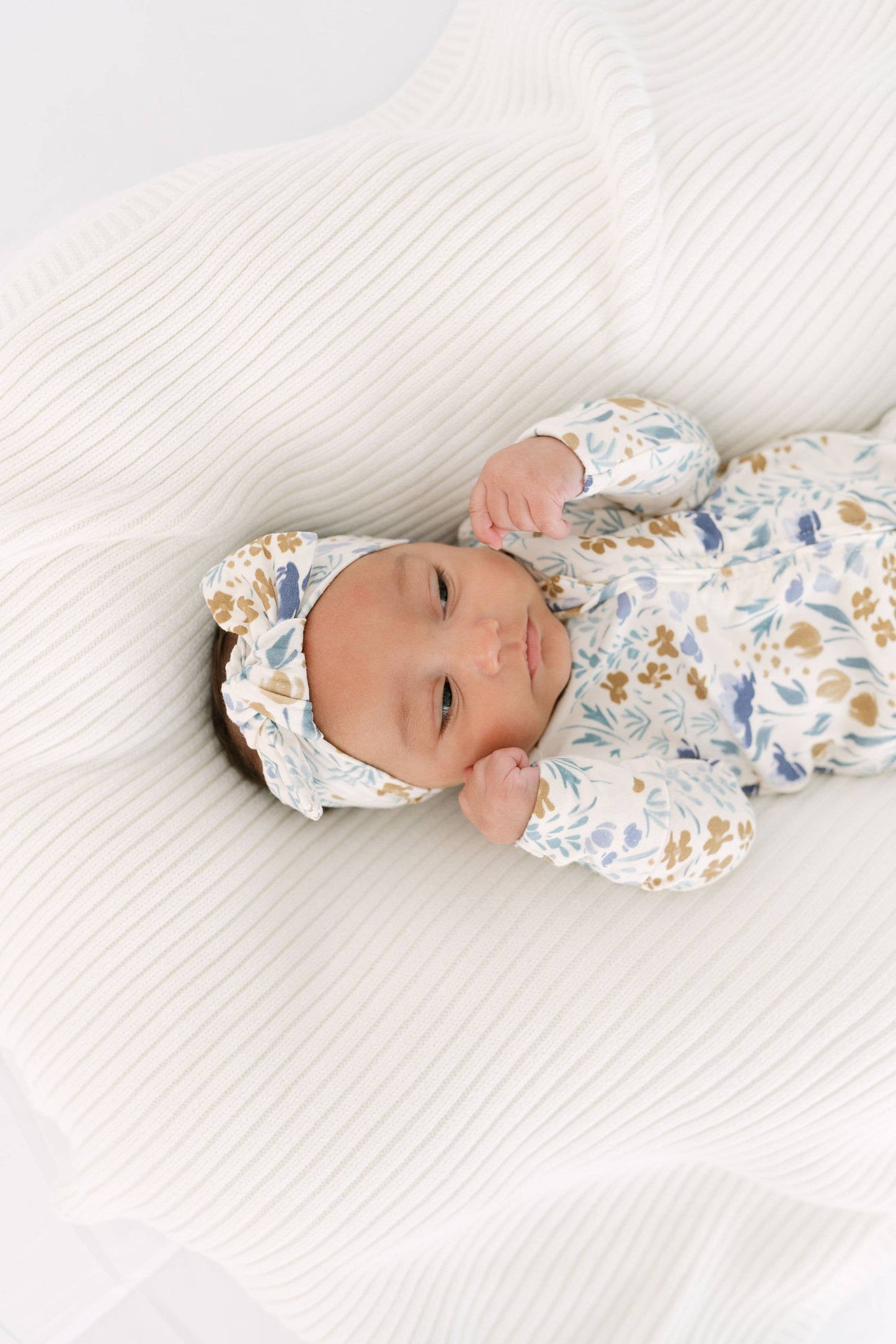Blue Floral Bamboo Footie