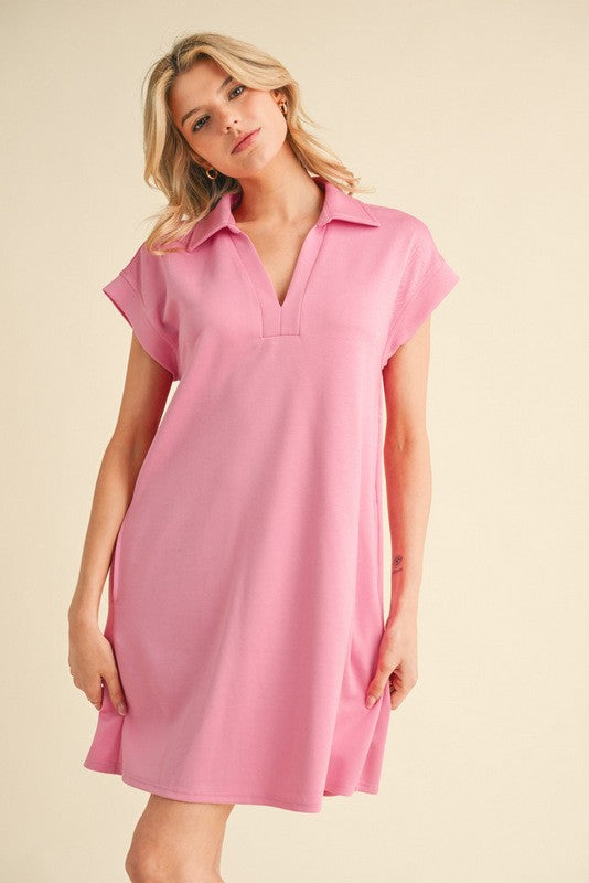 Luxe Scuba Collared Dress (Pink)