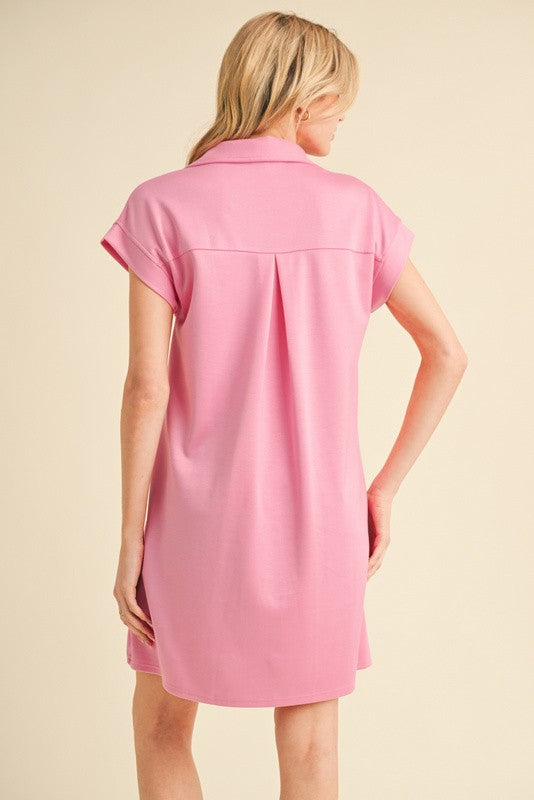 Luxe Scuba Collared Dress (Pink)