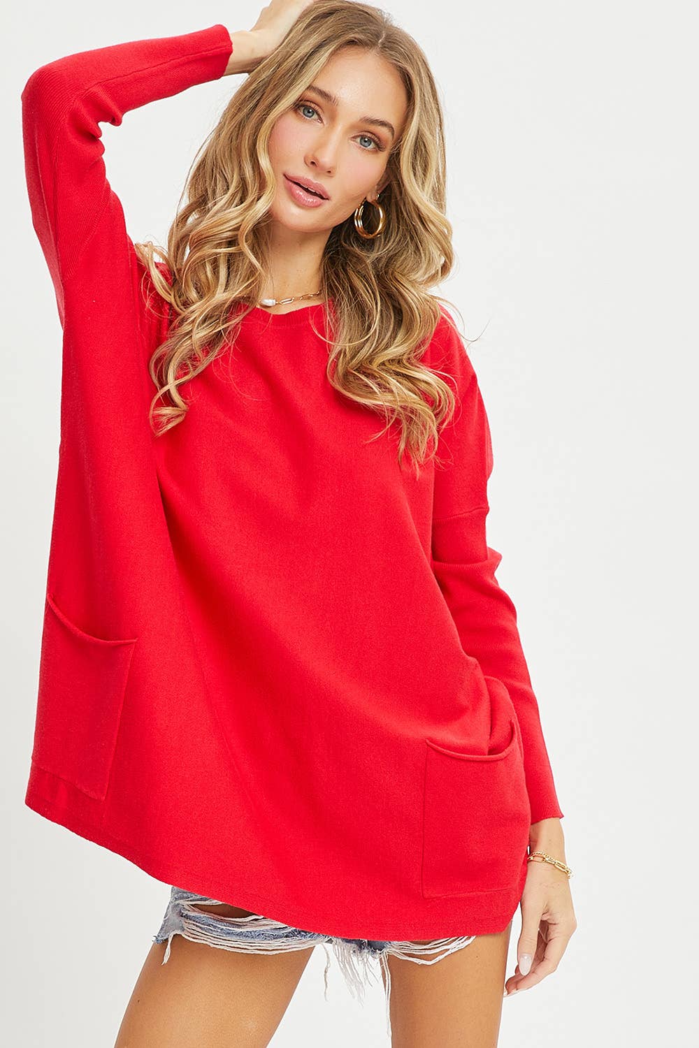 Jane Oversized Sweater Top (Red or Emerald Green)
