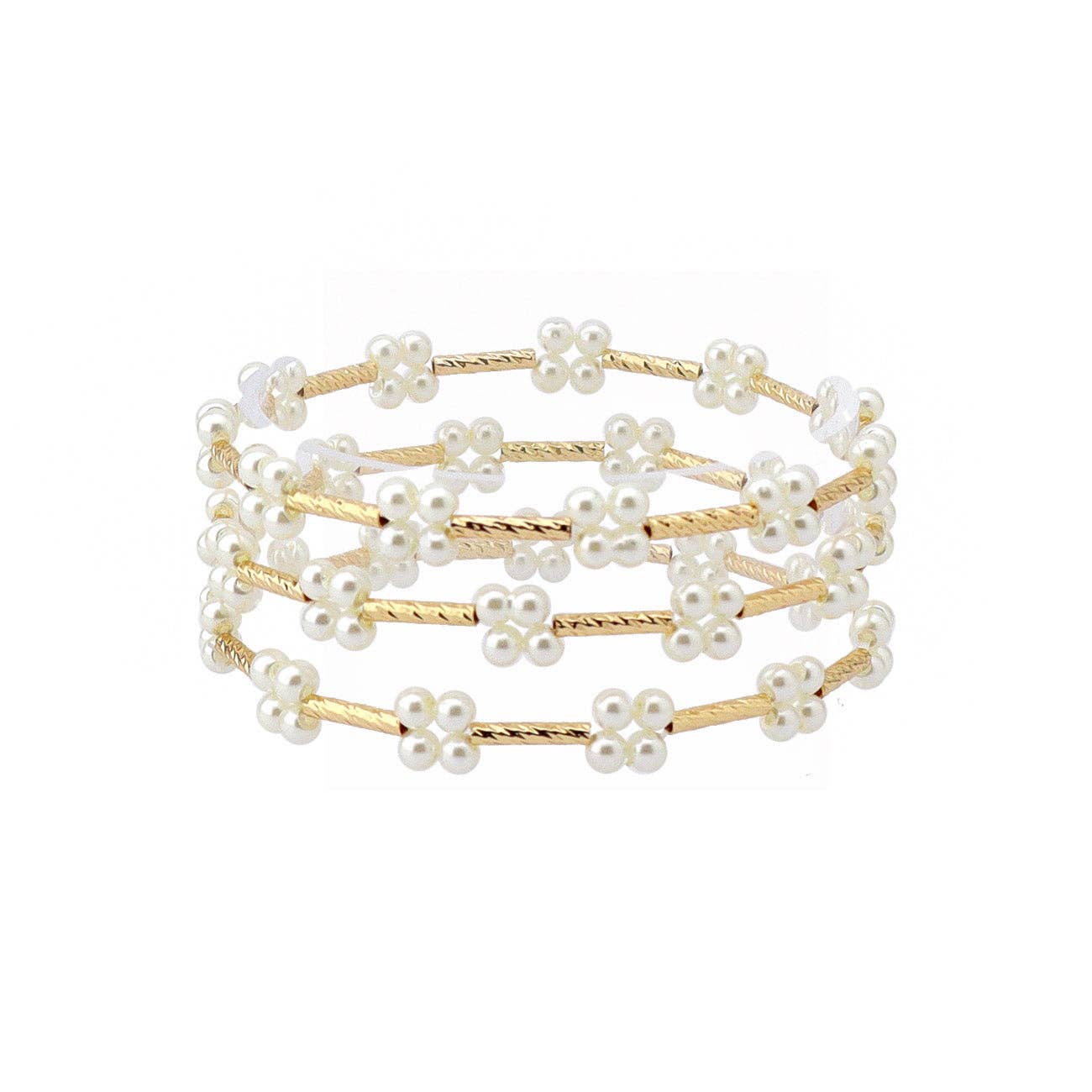 Gold Bar with Pearl Cluster Bracelet Set