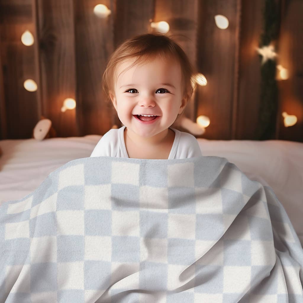 Kids Checkered Pattern Soft Throw Blanket: Blue