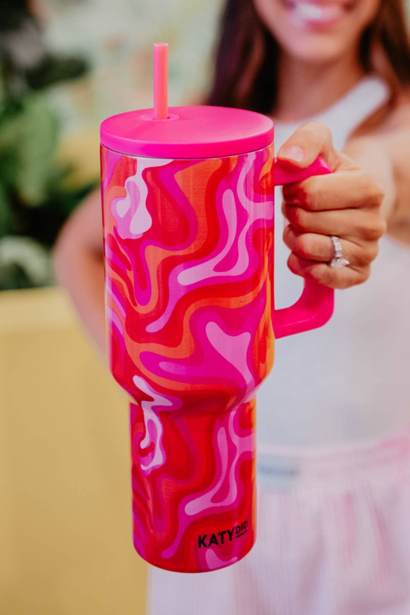 Hot Pink Retro Swirl Stainless Steel Tumbler: Hot Pink