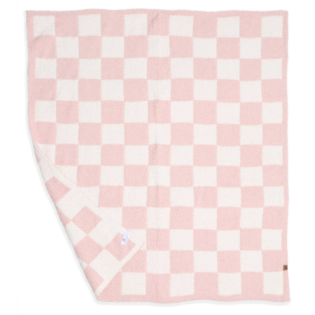 Kids Checkered Pattern Soft Throw Blanket: Pink