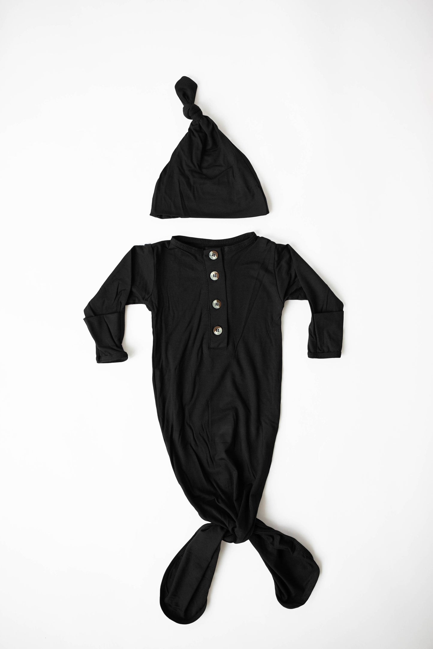 Newborn Knotted Baby Gown and Hat Sets - Black