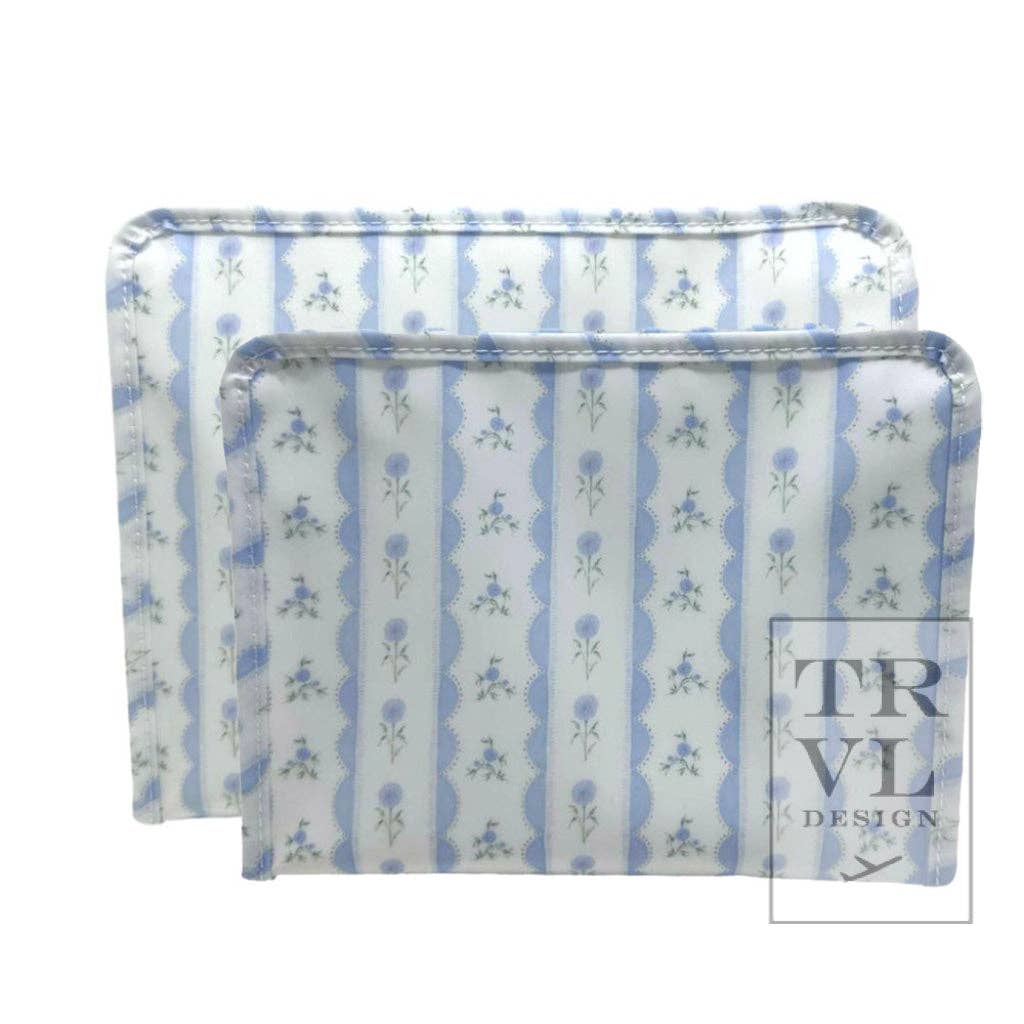 Roadie Medium - Ribbon Floral Blue Zip Pouch