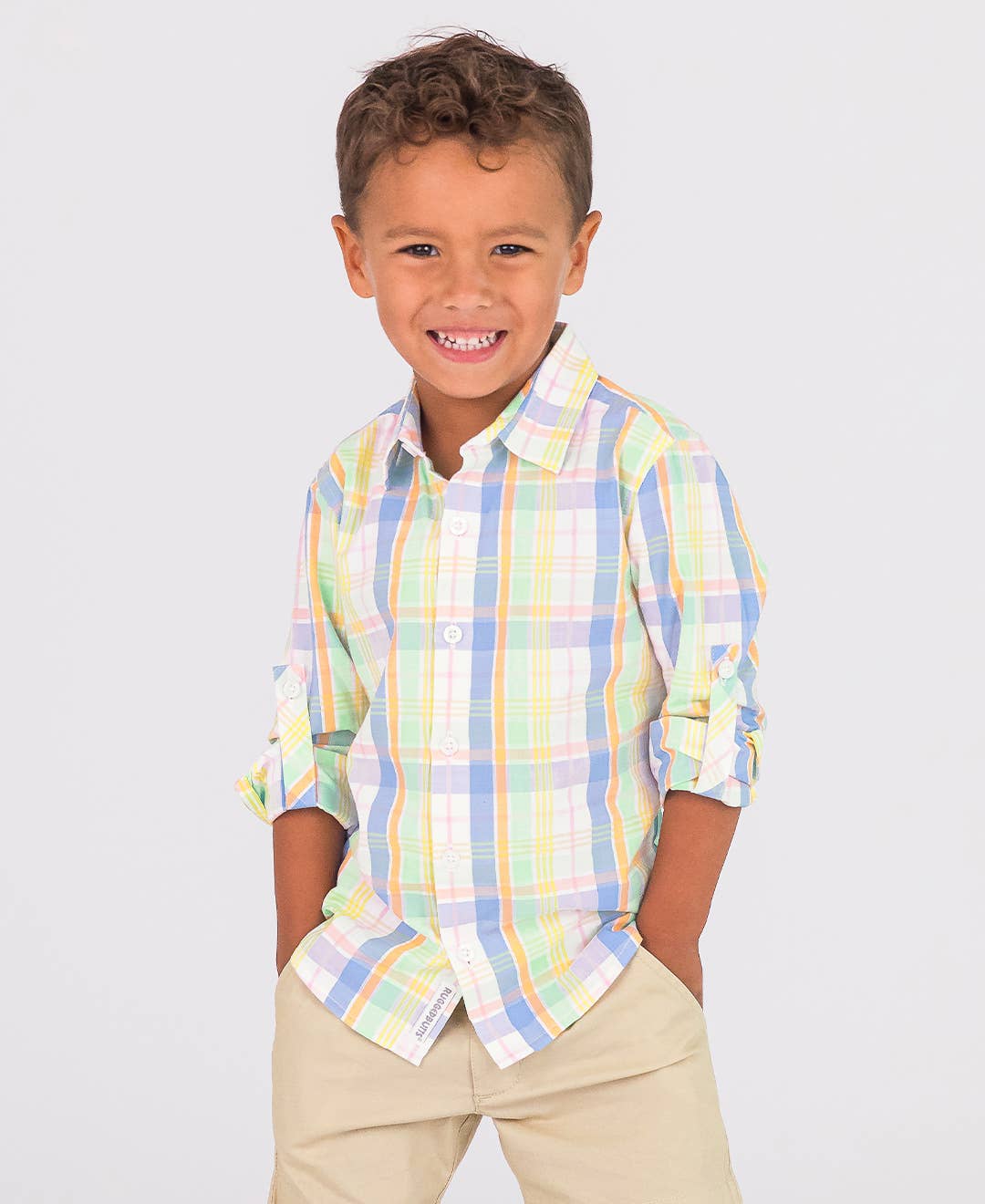 Clubhouse Rainbow Plaid Long Sleeve Button Down Shirt