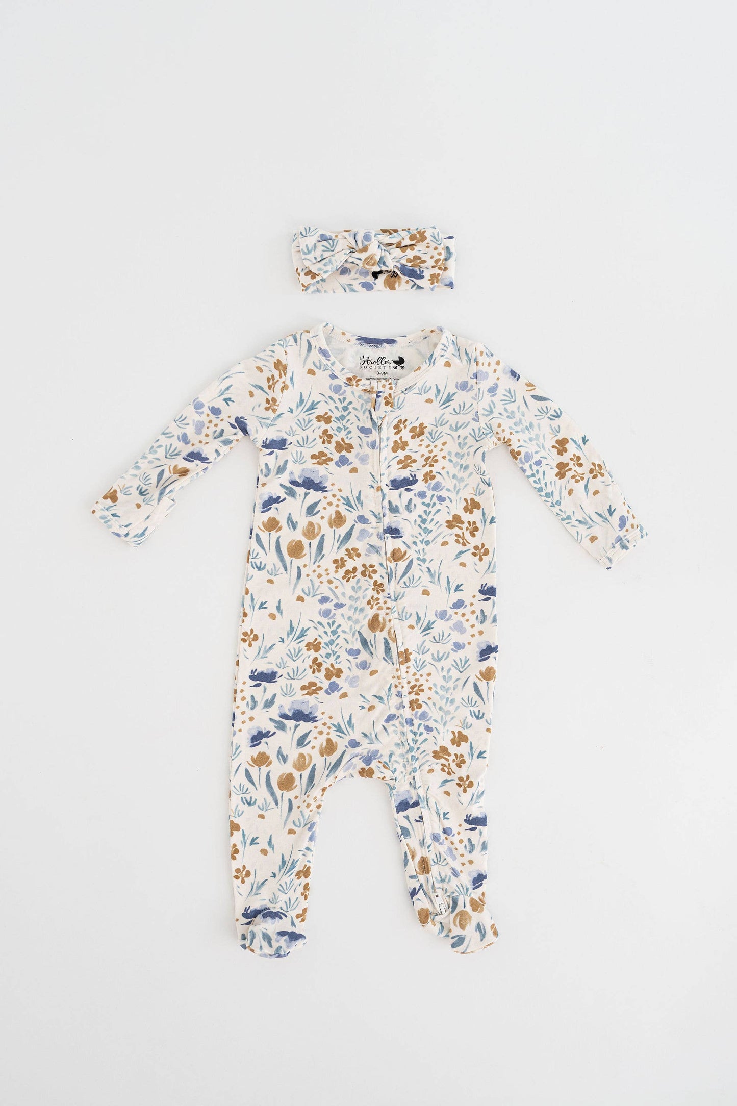 Blue Floral Bamboo Footie
