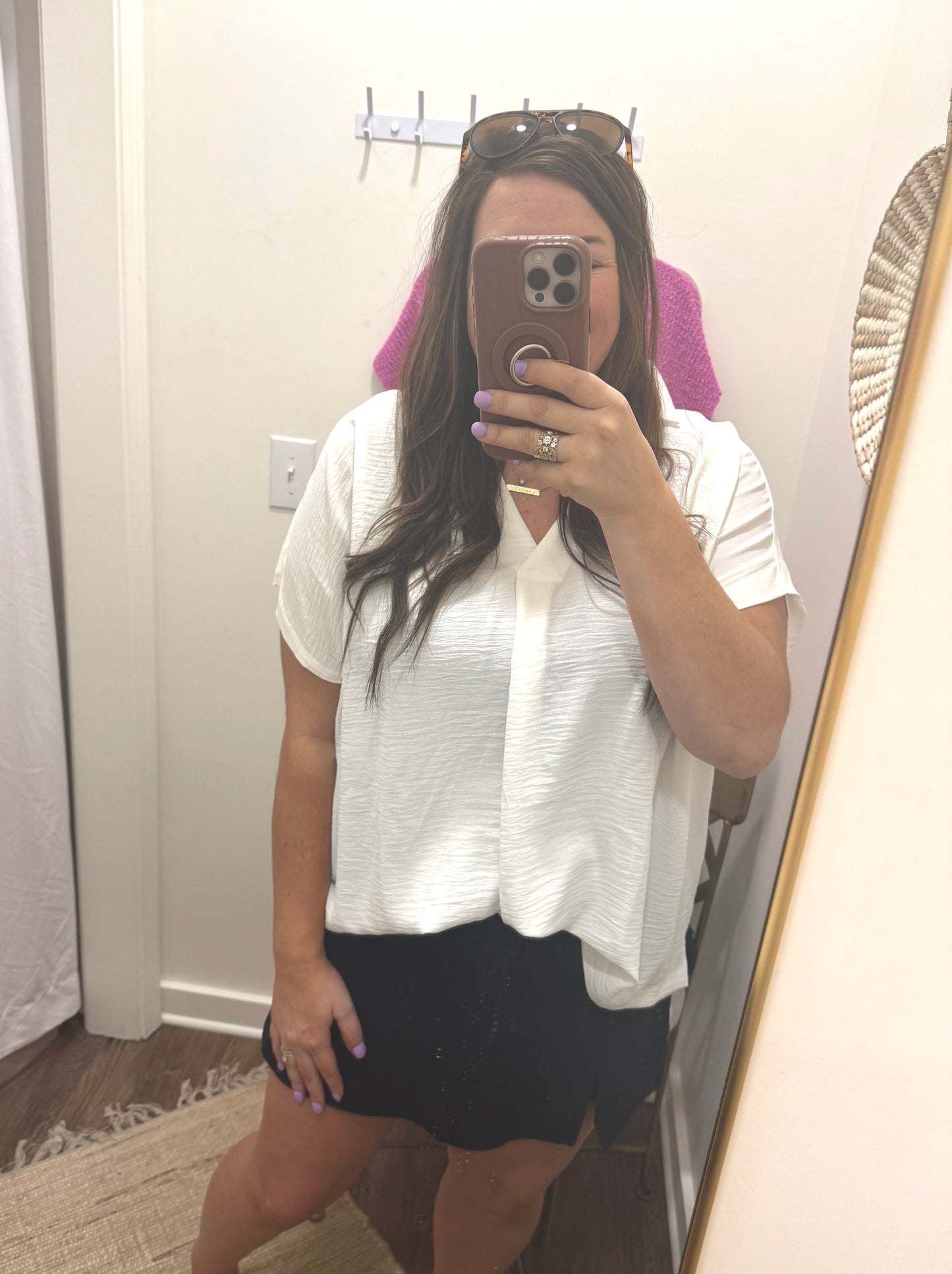 Sarah Woven Collared Top (White)