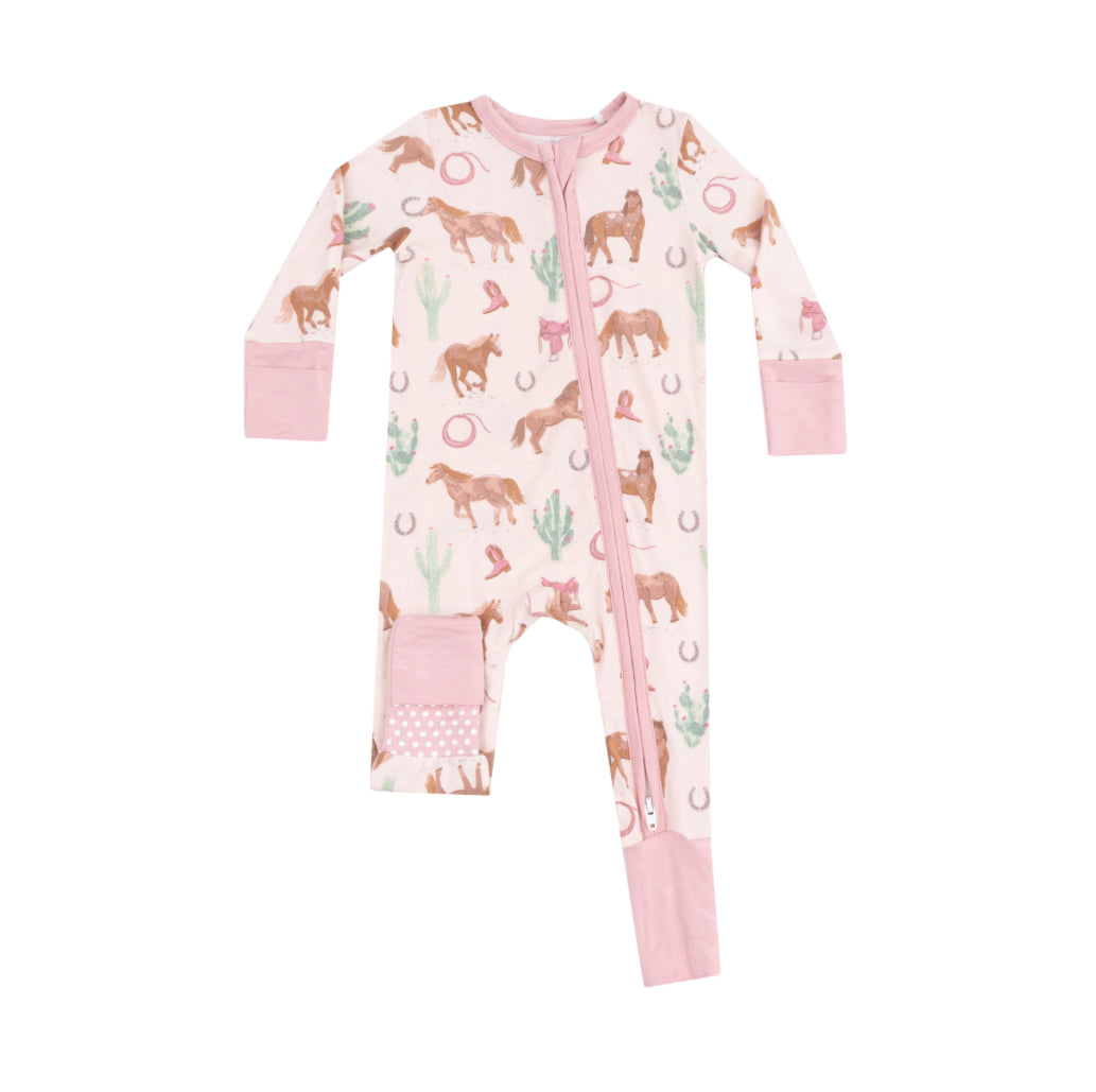 Western Horses 2 Way Zipper Romper (Pink)