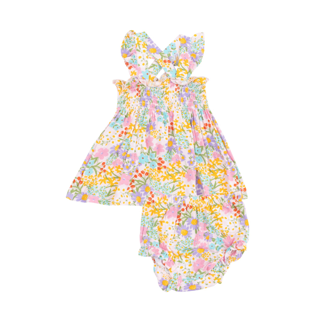 Amelia Floral Ruffle Strap Smocked Top & Diaper Cover