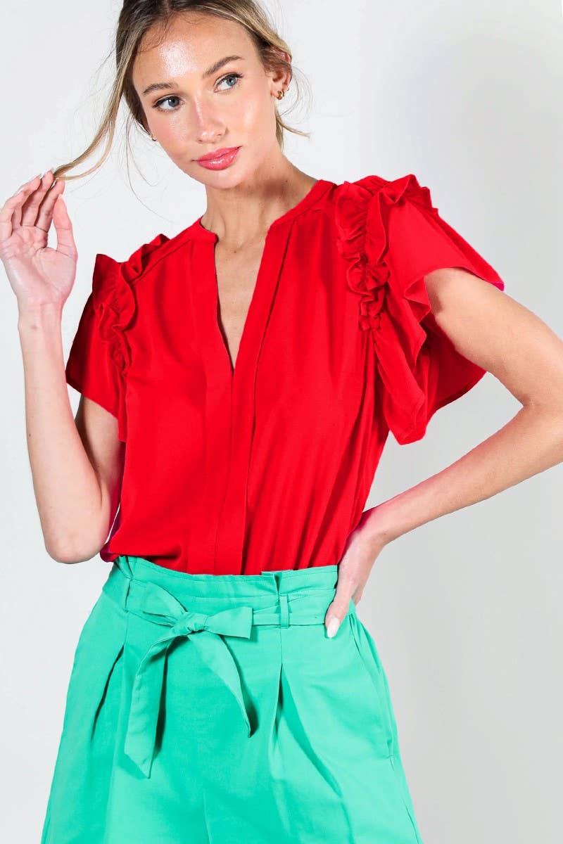 Henley Flutter Sleeve Top