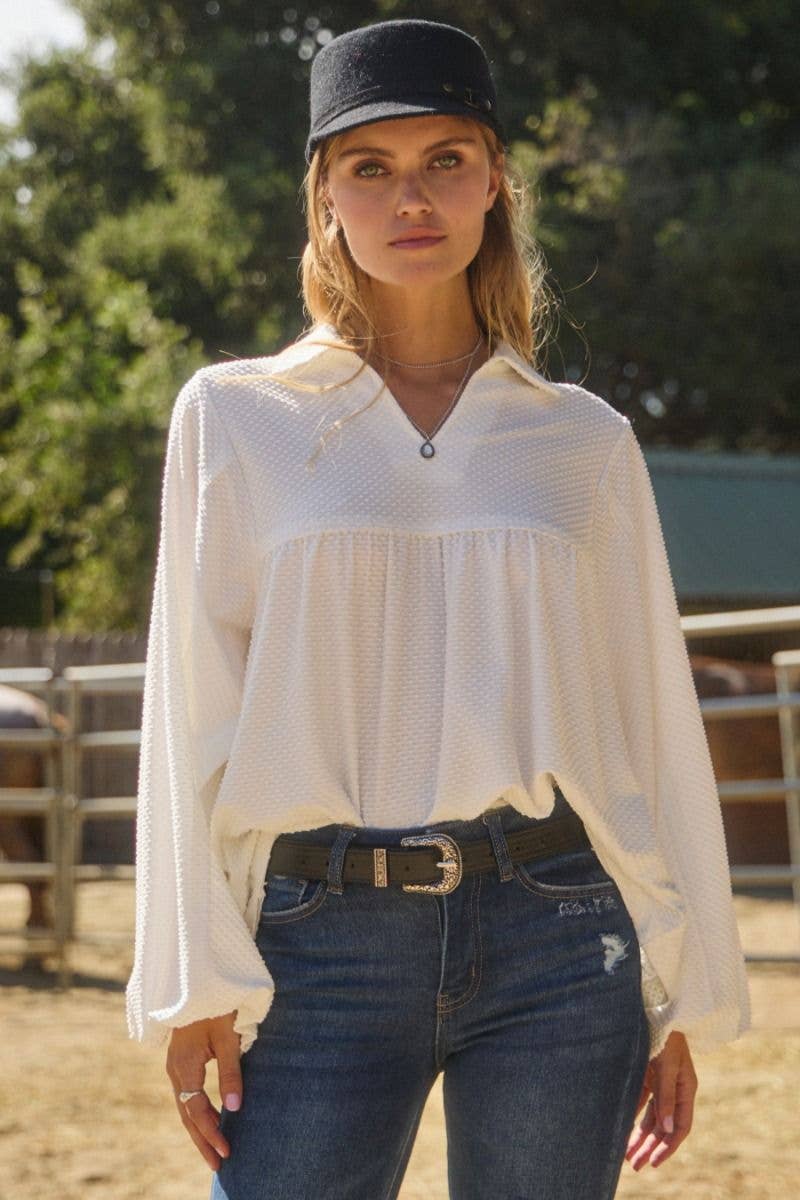 Sally Knit Long Sleeve Top in White