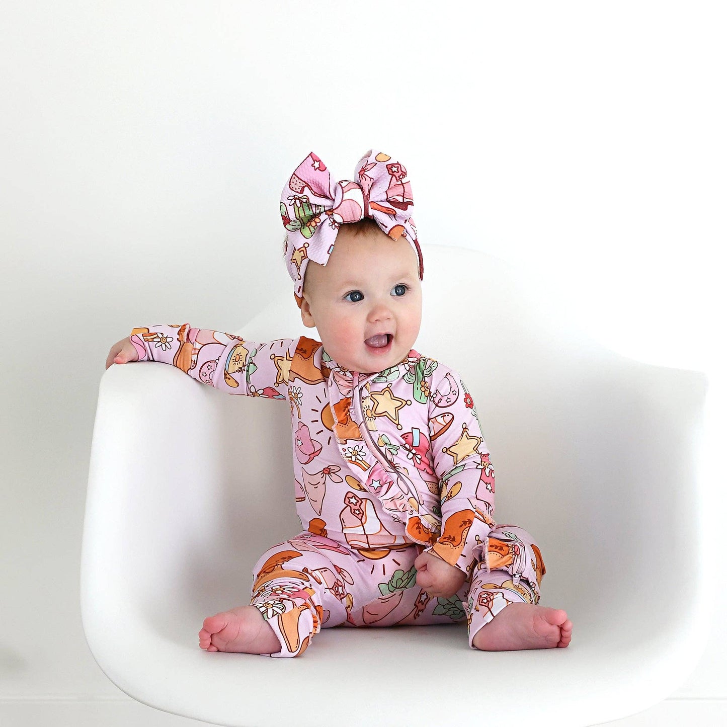 Lainey Pink Western Ruffle Zip Sleepies