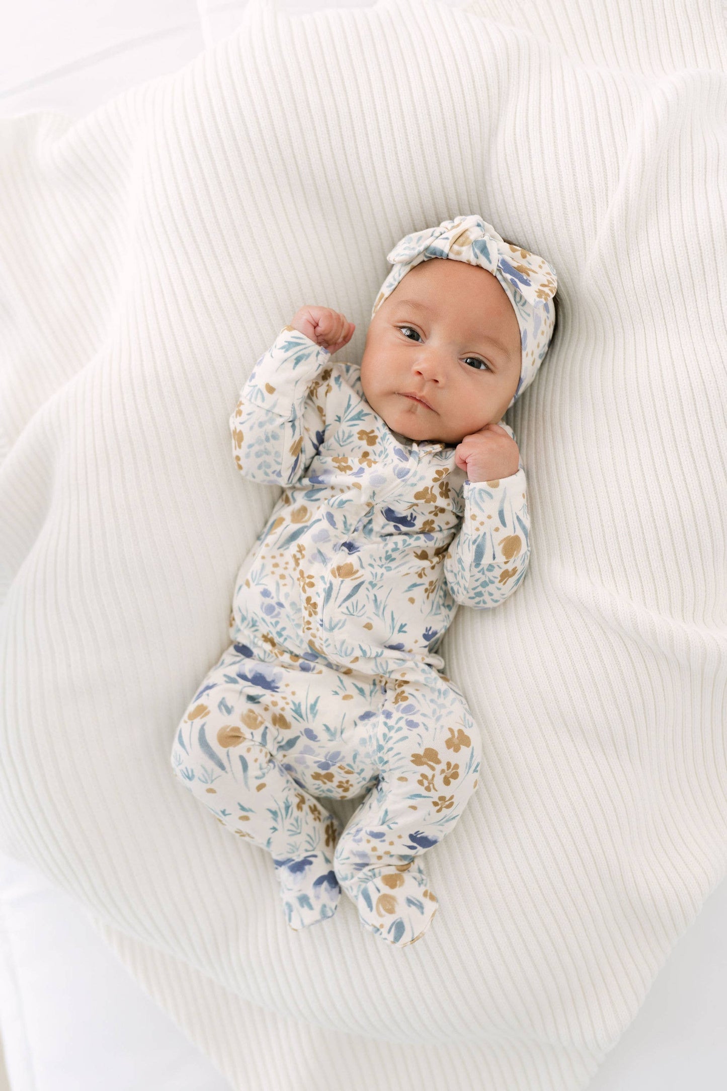 Blue Floral Bamboo Footie