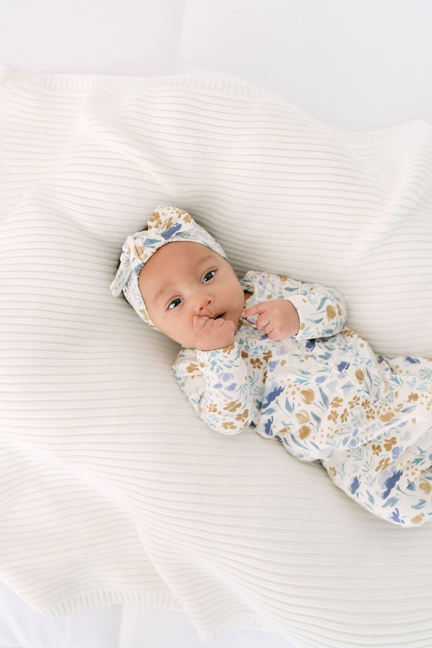 Blue Floral Bamboo Footie