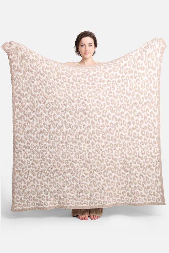 Luxury Soft Leopard Print Throw Blanket (Beige)