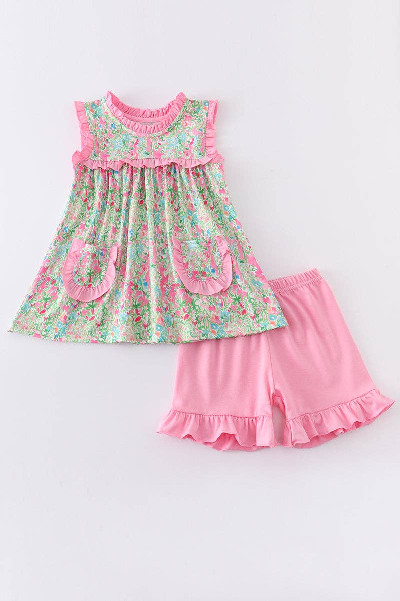 Green Print Ruffle Set