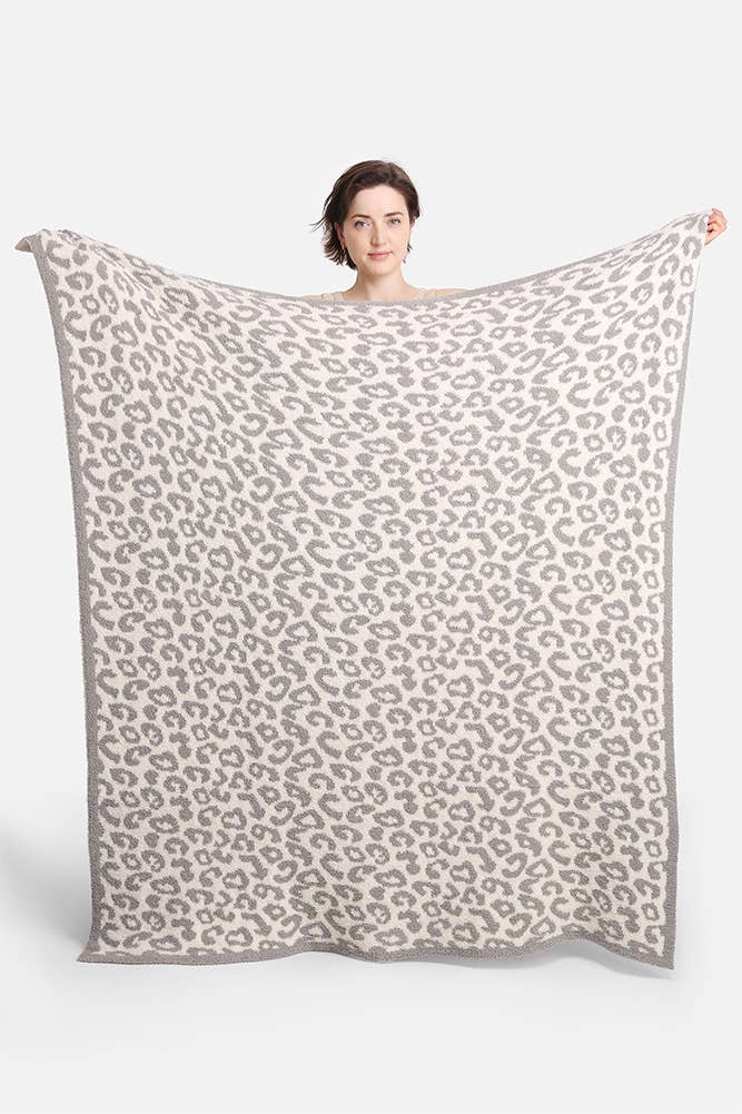 Luxury Soft Leopard Print Throw Blanket (Grey)