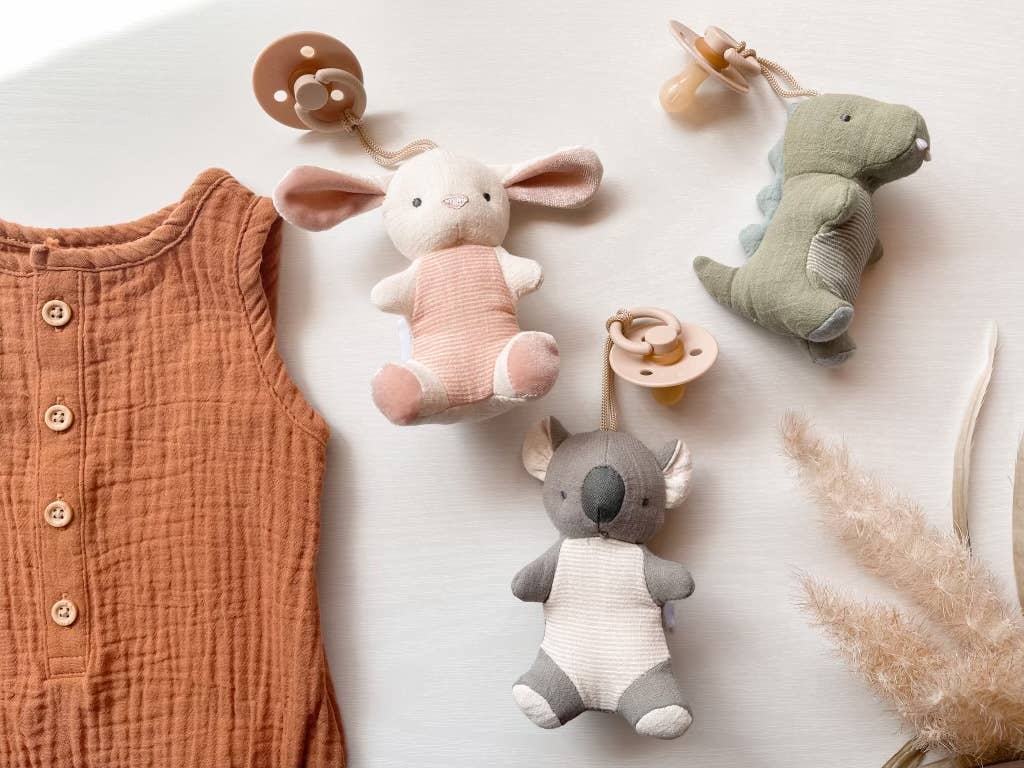 Bitzy Pal Natural Rubber Pacifier & Stuffed Animal: Cow