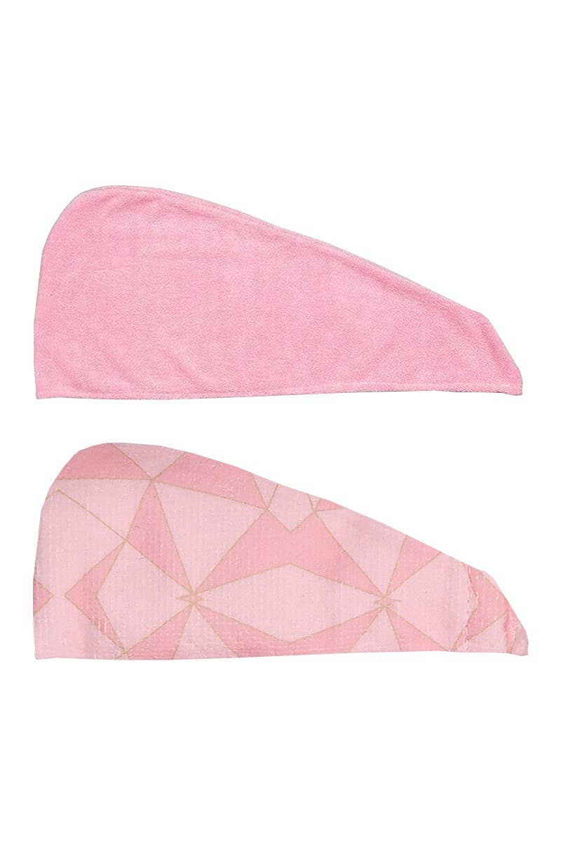 Shower Hair Turban Set: Geometric/Pink