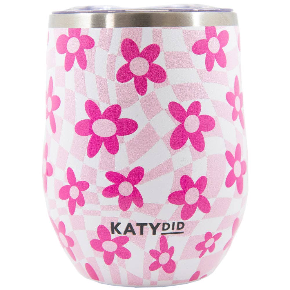 Pink Flower w/ Groovy Checkered Tumbler