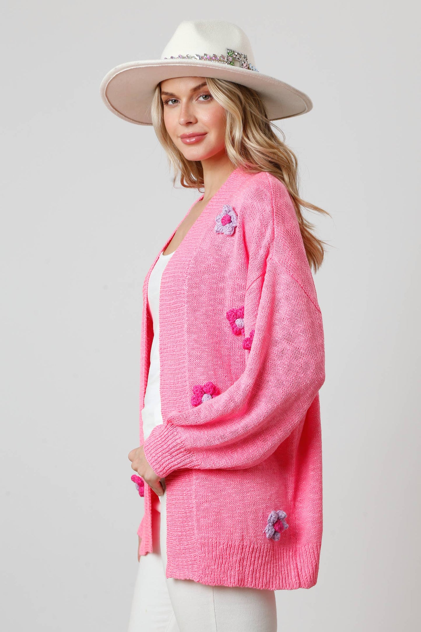 Flower Applique Cardigan (Pink)