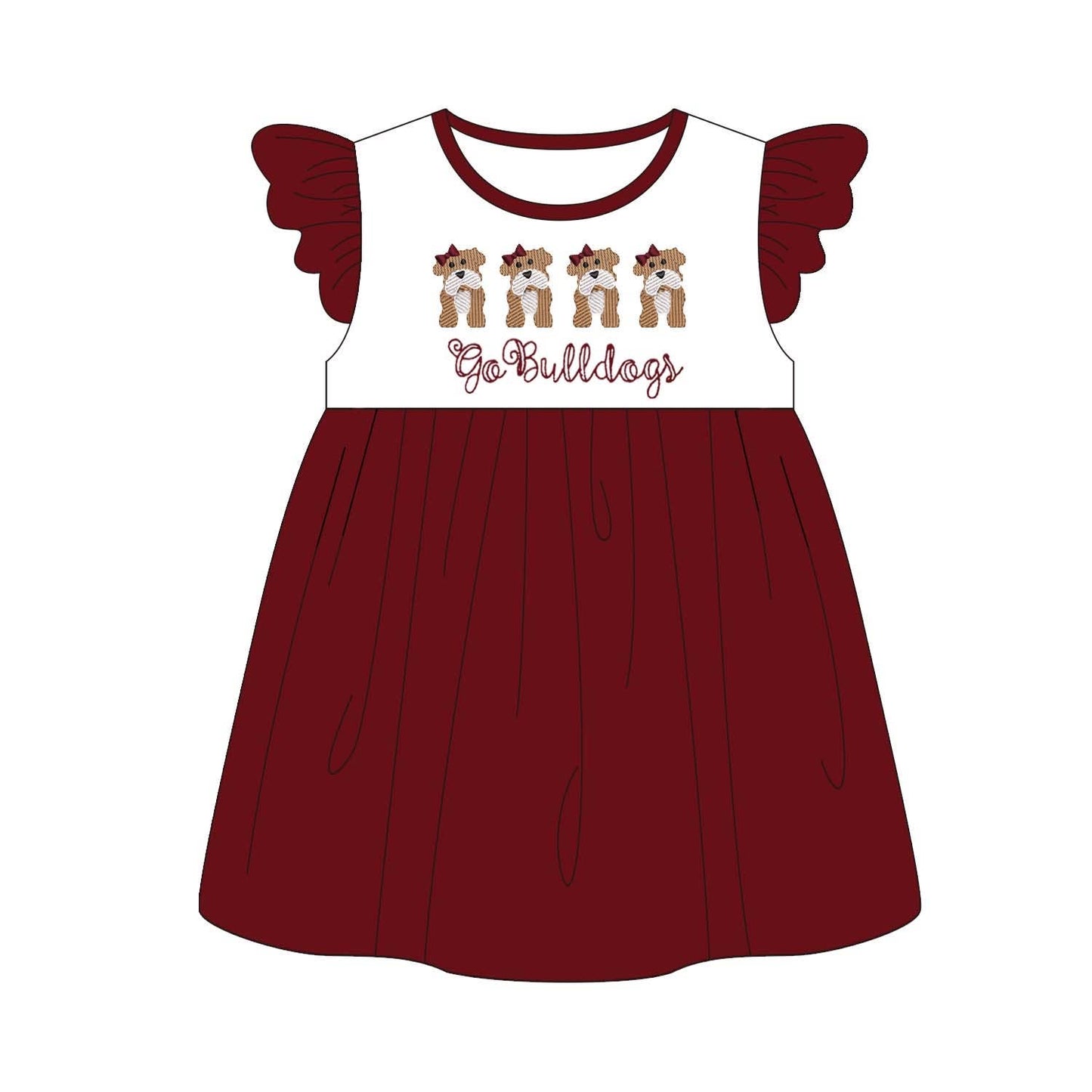 Bulldogs Embroidered Maroon Knit Girl Dress