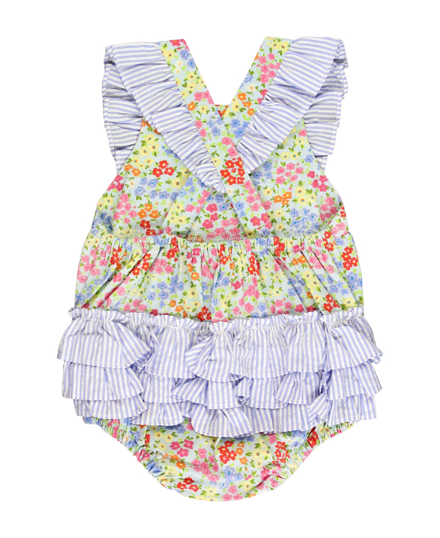 Petaling Around Pinafore Cross-Back Woven Bubble Romper