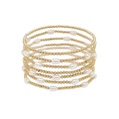 Gold Beaded Pearl Bracelets (Set of 7)