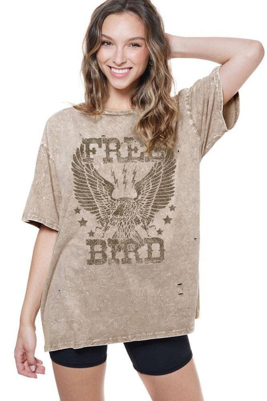 Free Bird Vintage Distressed Boyfriend Tee