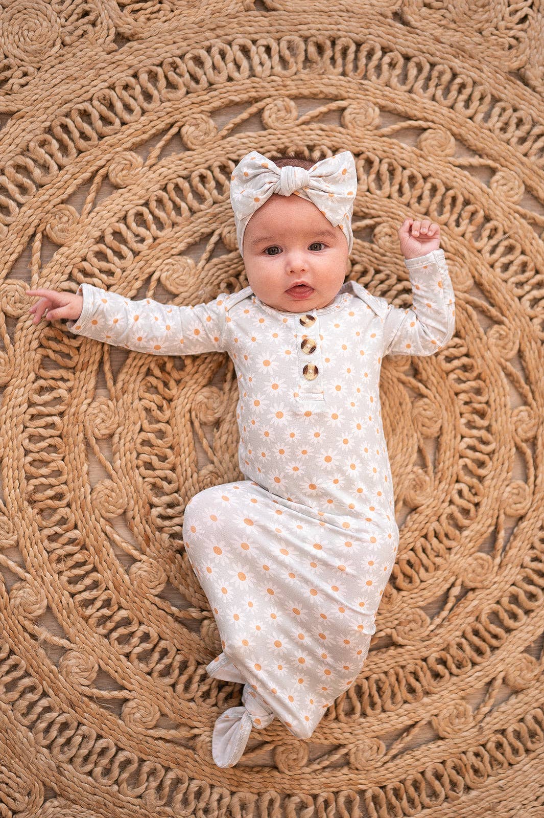 Knotted Baby Gown -  Blue Daisy: Gown + Bow Headband