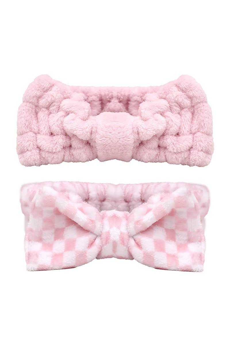 Plush Headband Pink and White Checkered