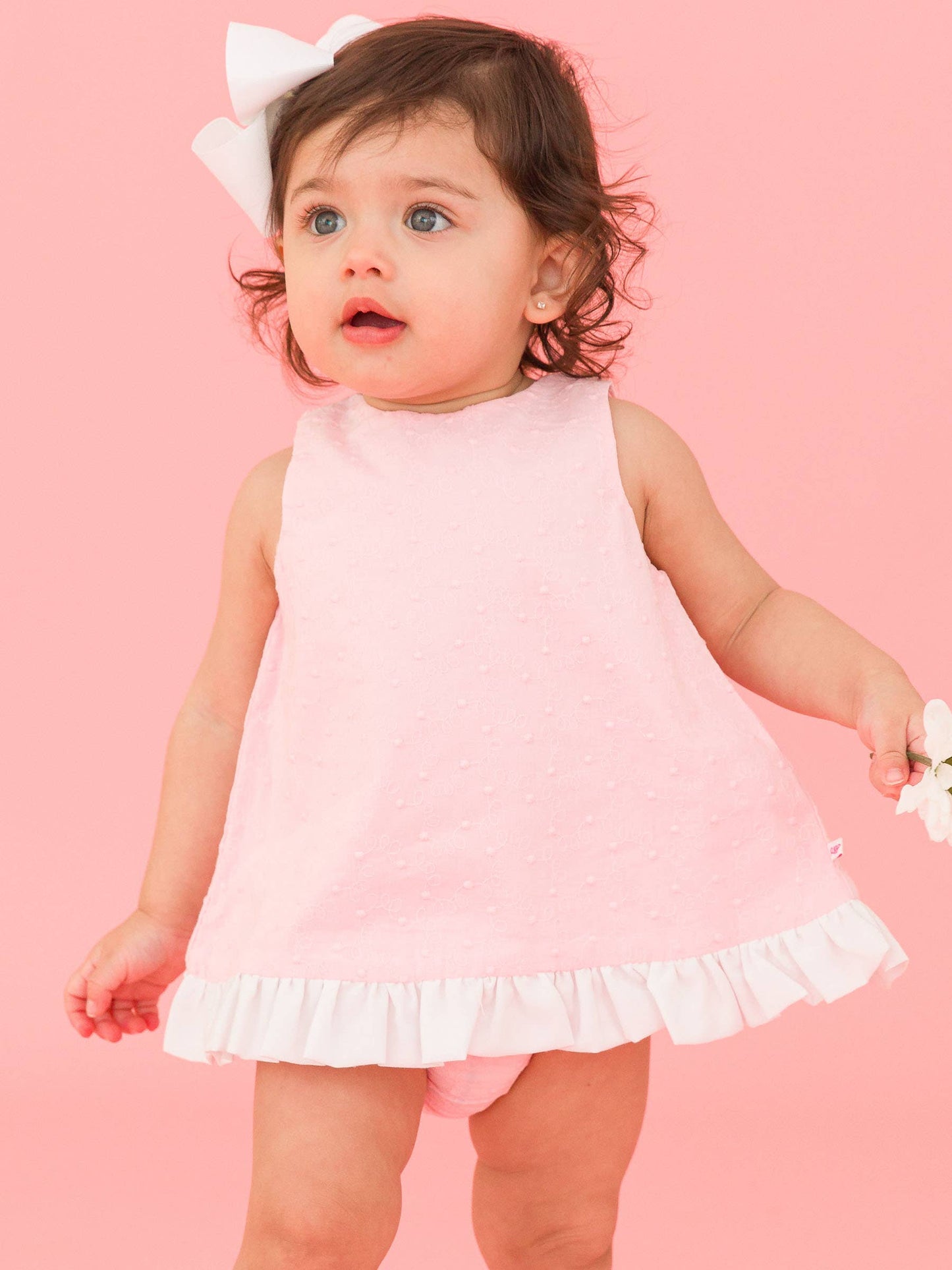 Pink & White Swiss Dot Swing Top & Bloomer Set