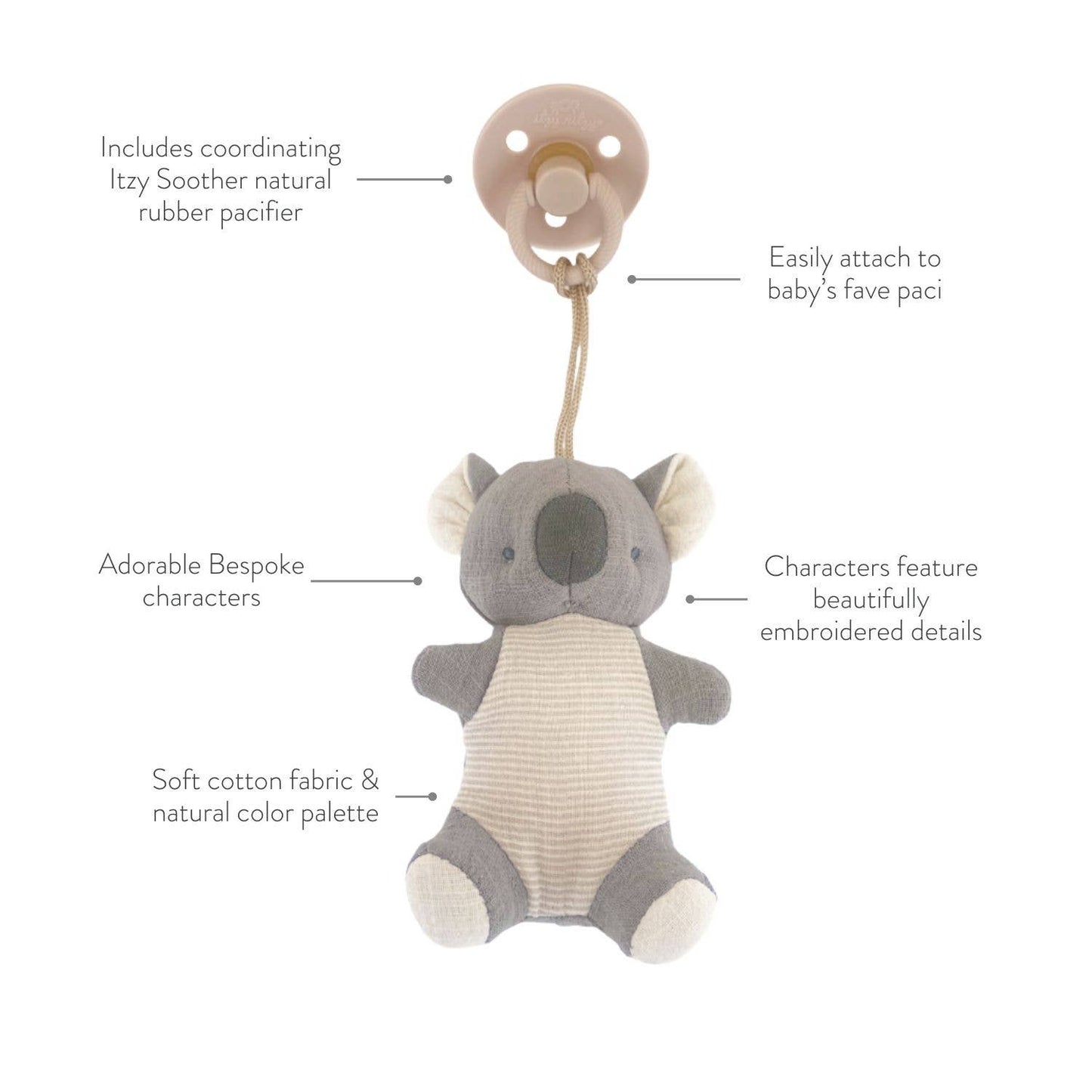 Bitzy Pal Natural Rubber Pacifier & Stuffed Animal: Cow