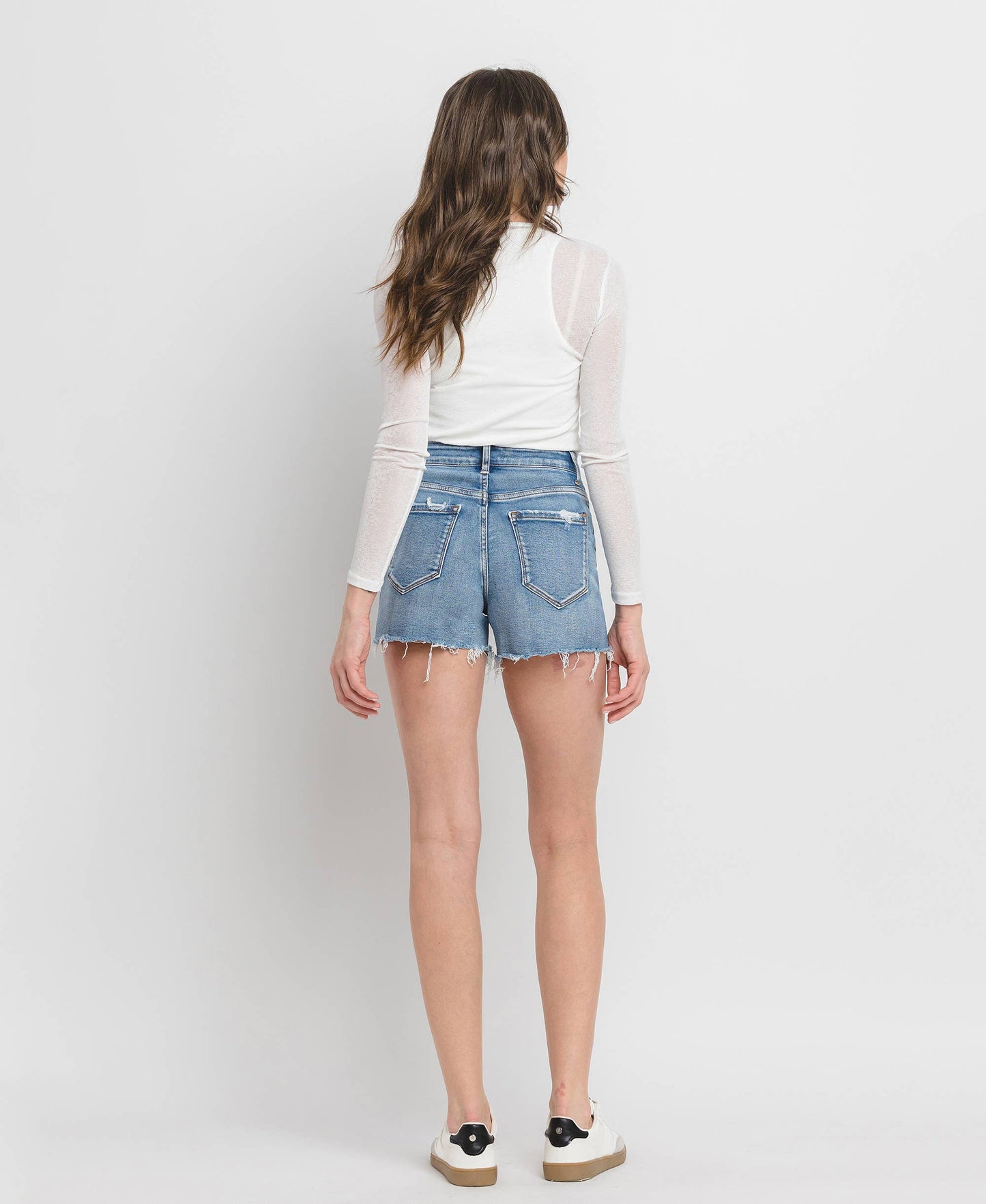 High Rise A Line Denim Shorts