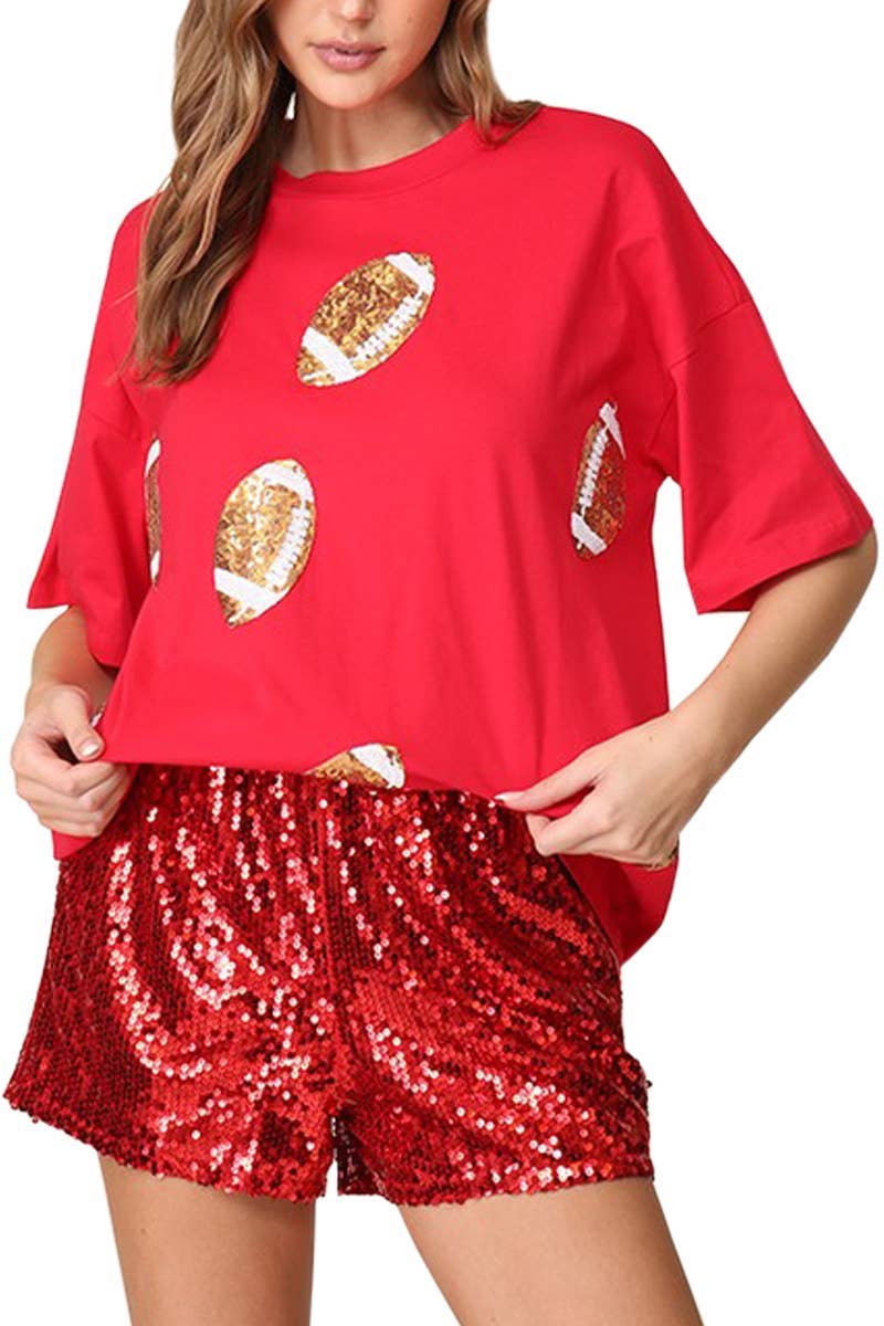 Lainey Sequin Football Tee (Red or White)