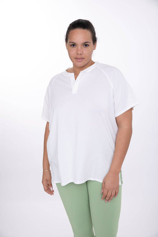 Curvy Pima Cotton Split Collar Short Sleeve Tee