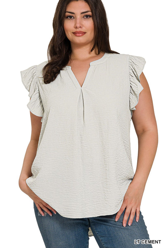 Woven Ruffle Top (Light Cement)