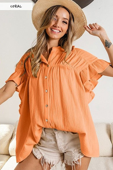 Vera Gauze Top (Coral)