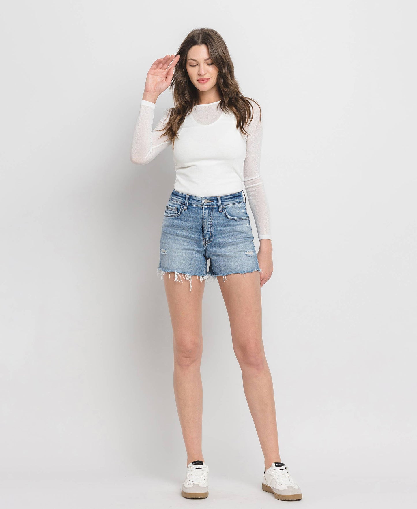 High Rise A Line Denim Shorts