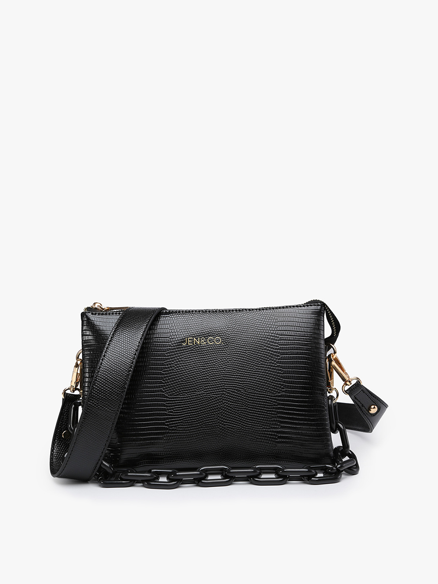 Izzy Lizard Crossbody w/ChainStrap: Lt. Grey or Black