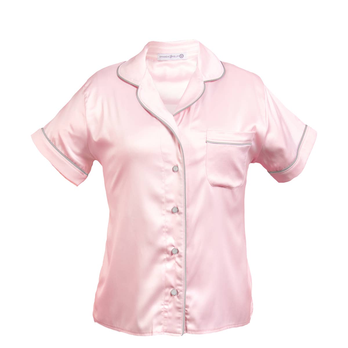 PJS: Pink Satin Notch Collar Top