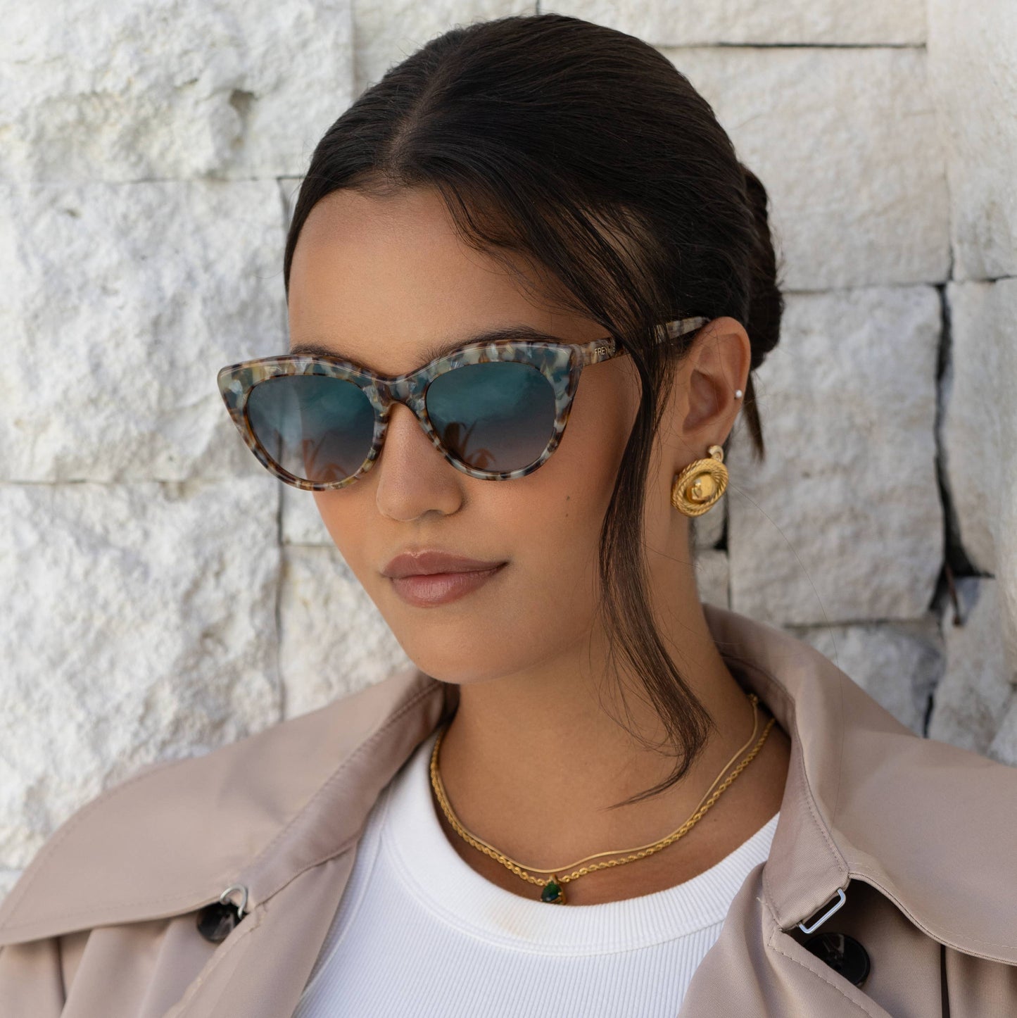 Lily Acetate Womens Cat Eye Sunglasses : Brown Pearl / Gray