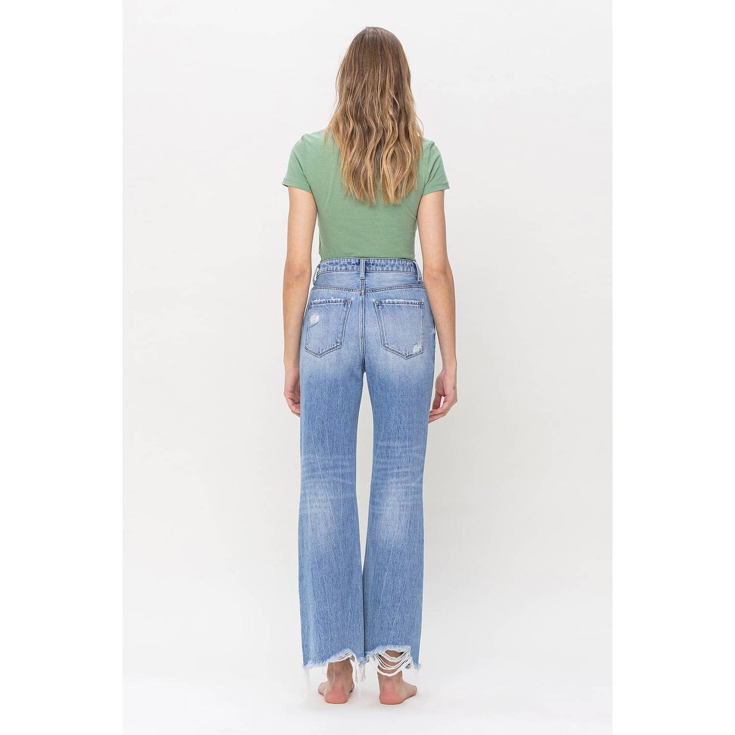 90S VINTAGE HIGH RISE DISTRESSED FLARE JEAN