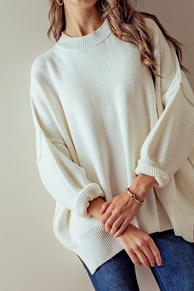 Oversized Side Slit Sweater (Pink or White)