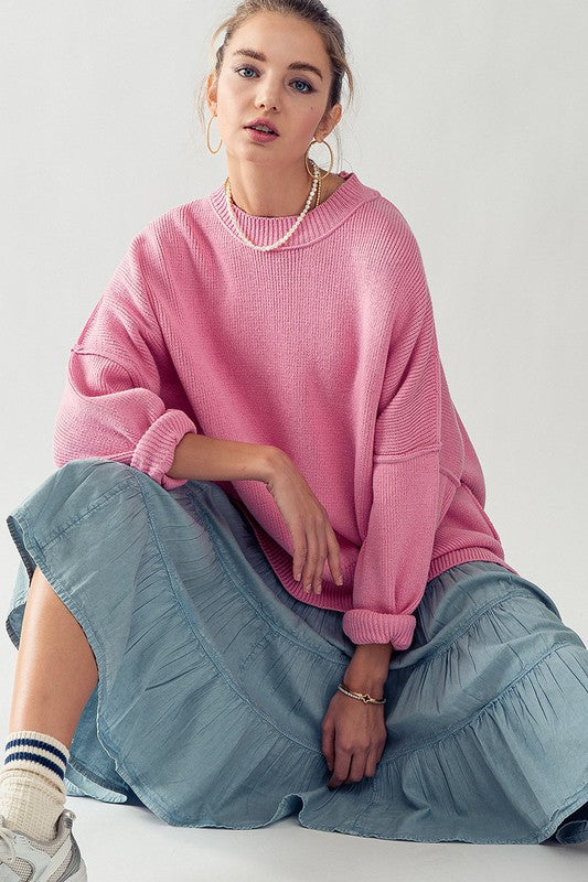 Oversized Side Slit Sweater (Pink or White)