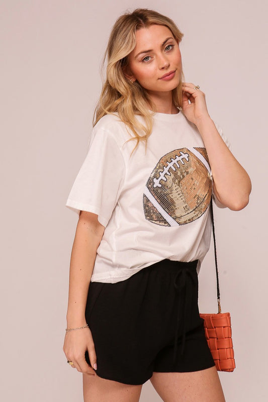 Sequin Football Tee (White)