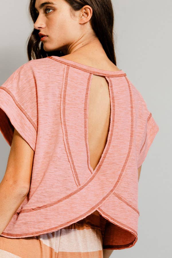 Overlap Reverse Stitched Crop Top (Peach or Ivory)